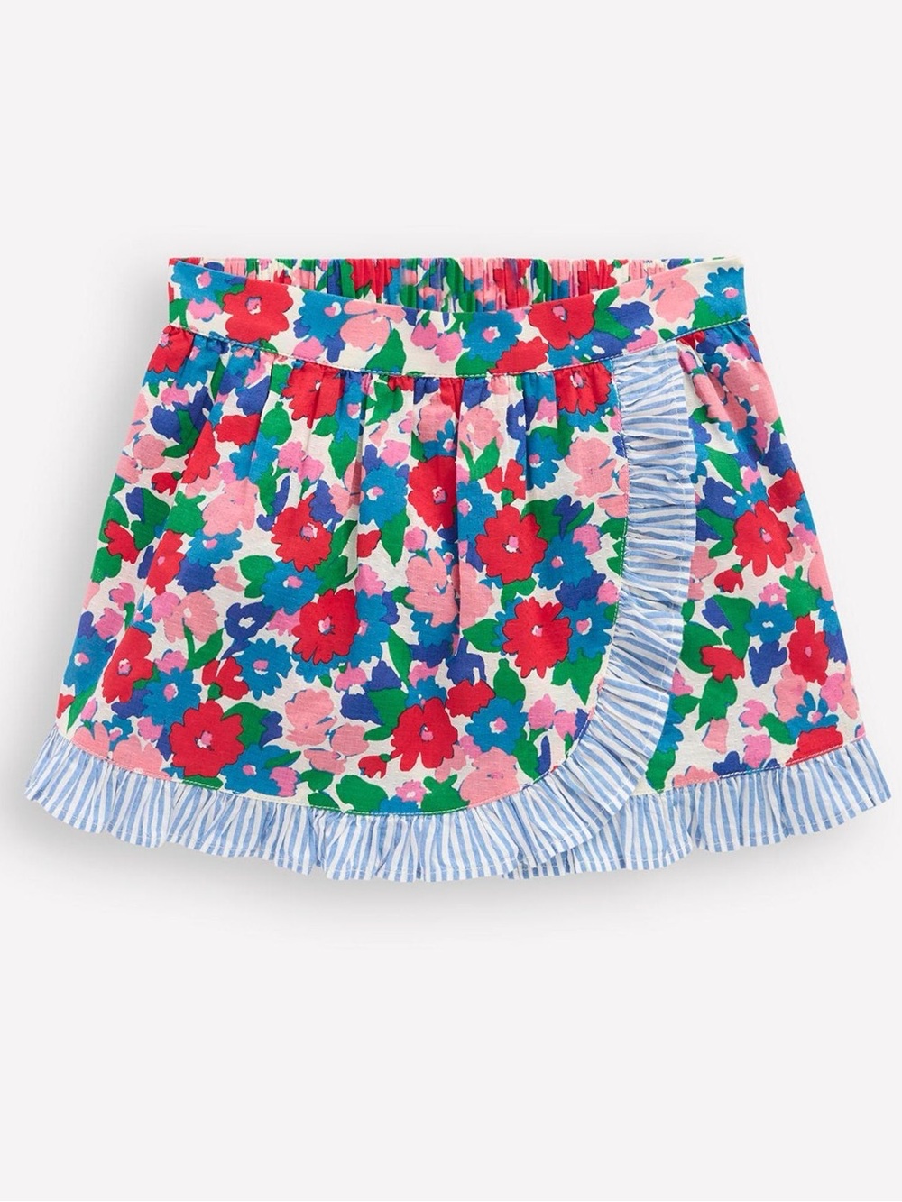 Mini Boden Wrap Frill Skort Floral Bunch Pink, Red, Blue, Green 3-4Y